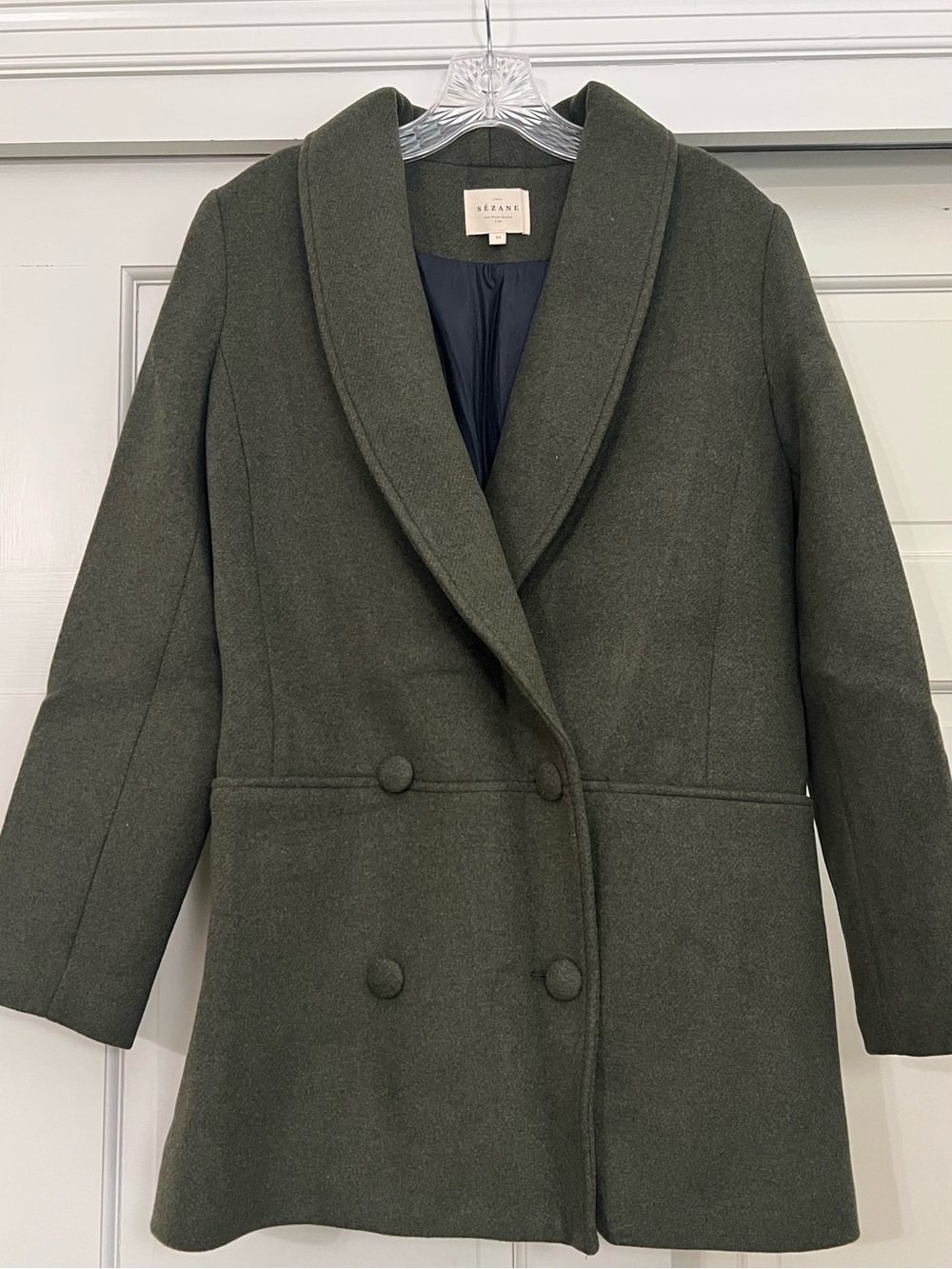 Sezane Dark Olive Double-Breasted Wool Pea Coat /FR 34 (US 2)